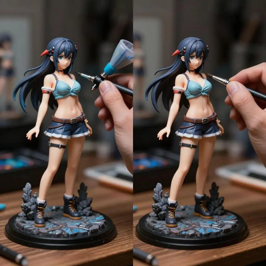 Comparaison entre peinture à l'aérographe et au pinceau sur une figurine en résine