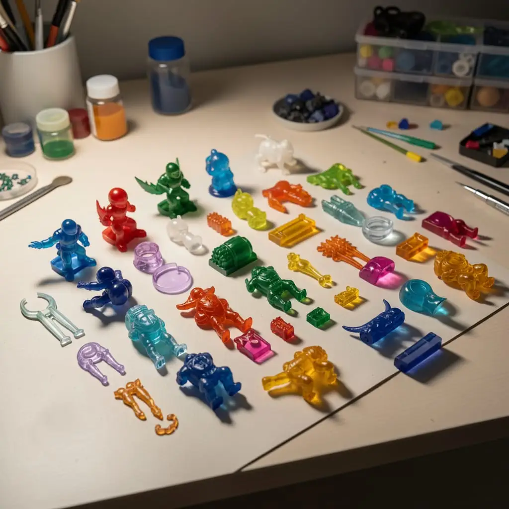 Pièces de figurine imprimées avec différentes résines colorées