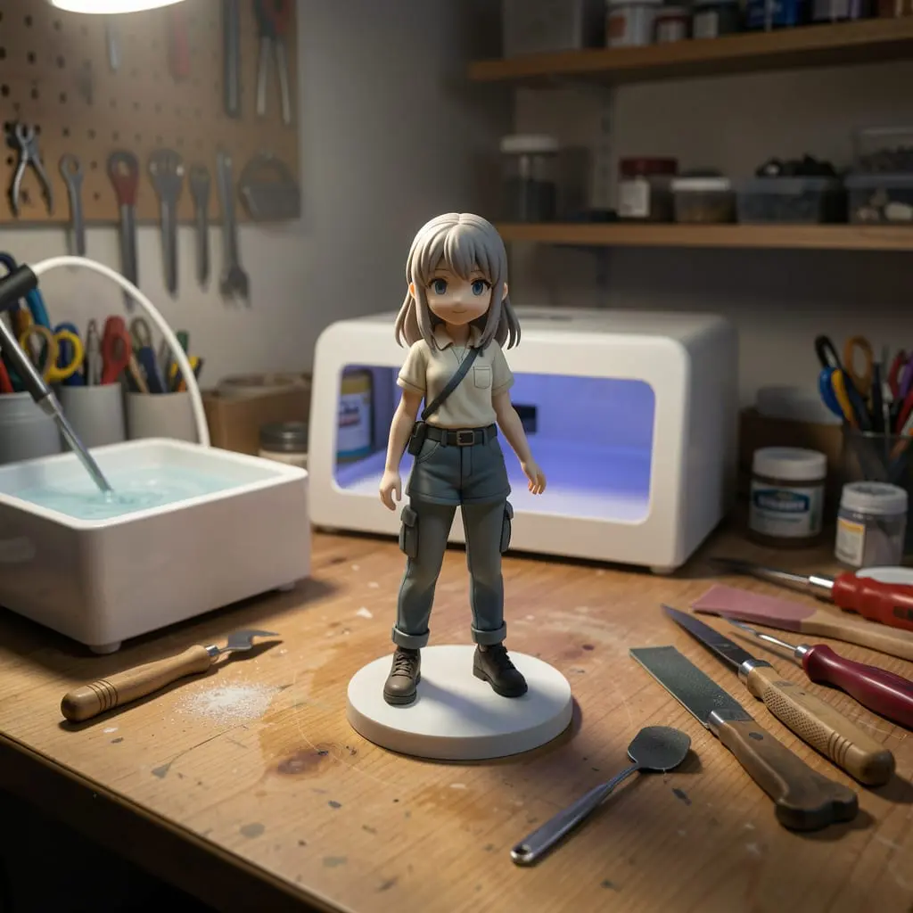 Étapes du post-traitement d'une figurine imprimée en résine