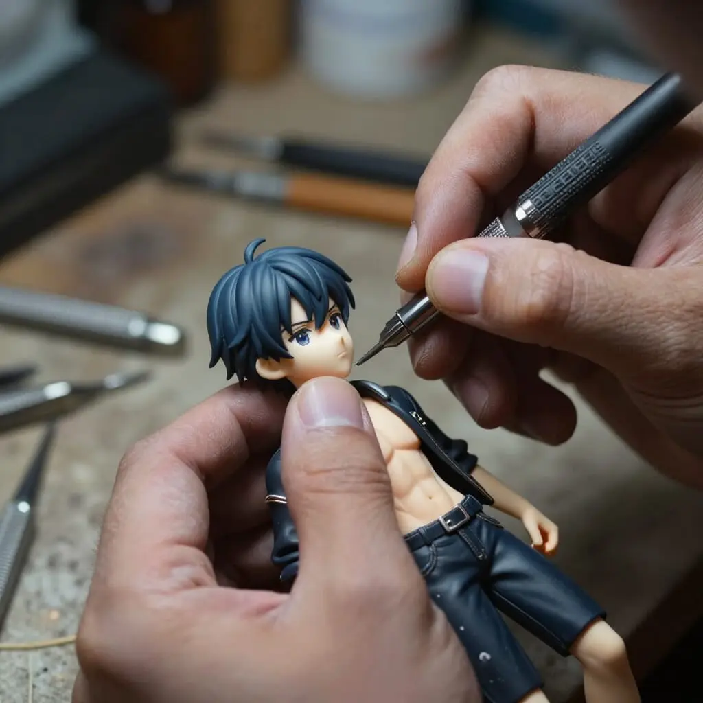 Travail artisanal minutieux sur une figurine en résine