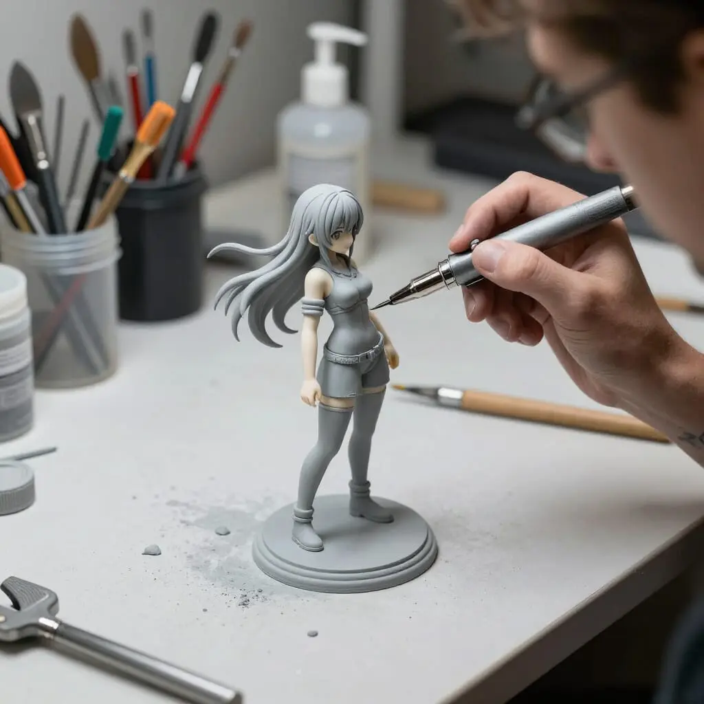 Application d'un apprêt sur une figurine avant peinture
