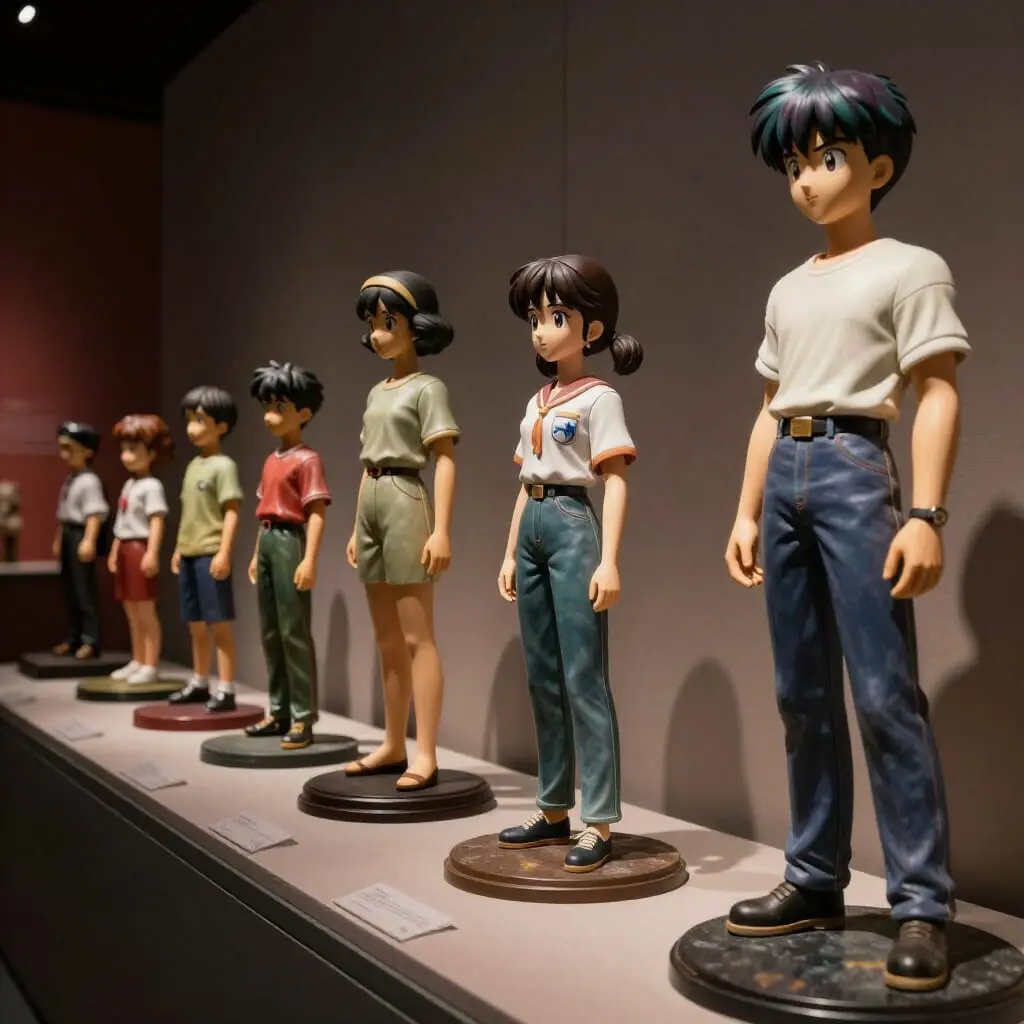 Alignement de figurines illustrant l'évolution des figurines artisanales japonaises